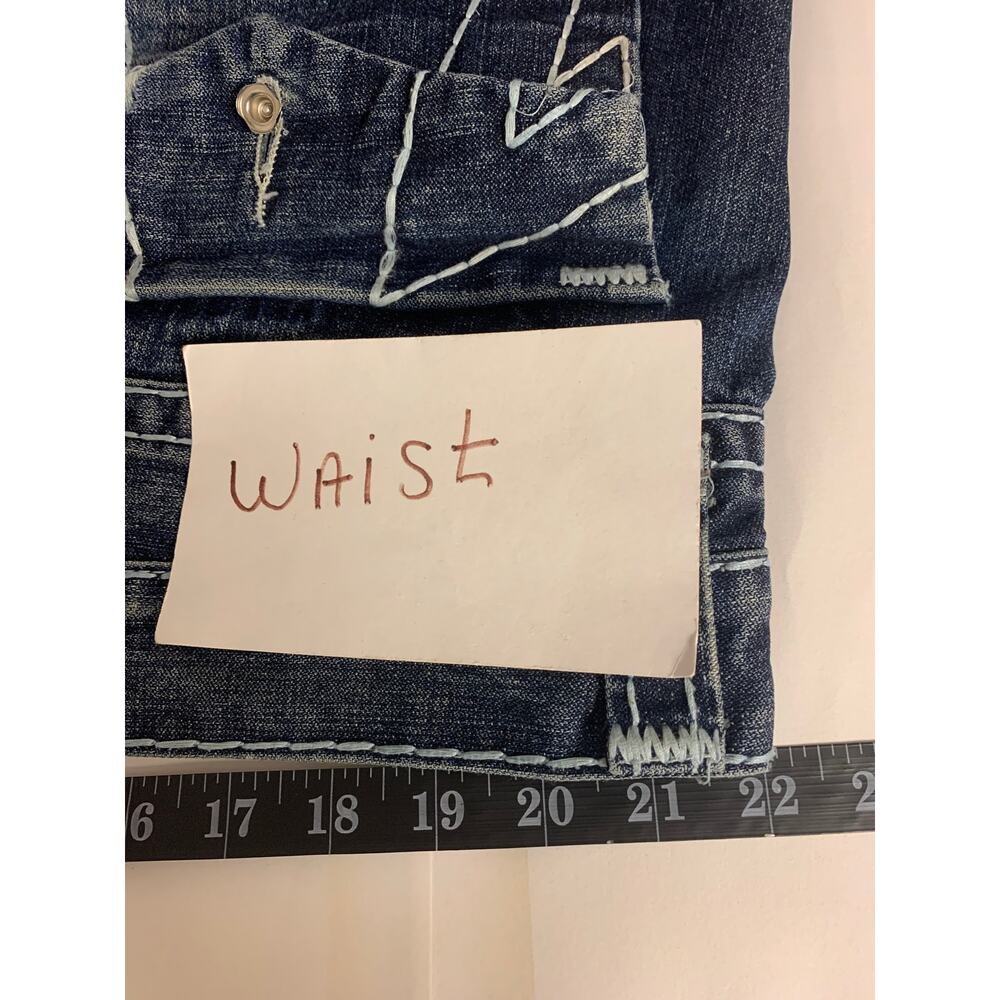 True Religion Jeans Dark Blue Wash Straight Leg Distressed Whiskering Mens SZ 42 - Picture 8 of 12